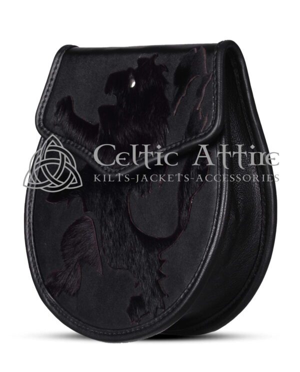 Rampant Lion Theme Black Leather Day Sporran - Image 2