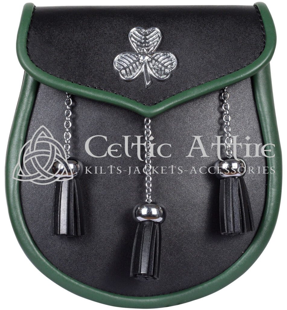 Shamrock Emblem Black Leather Plain Day Sporran