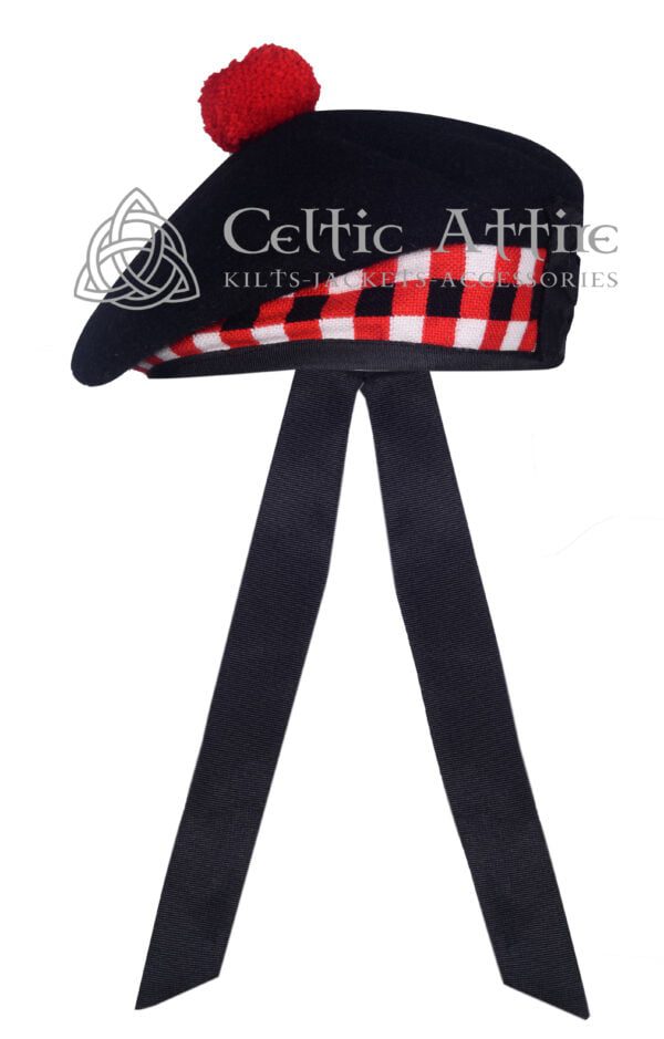 Black Wool Balmoral Cap Scottish Military Diced Barret Bonnet - Image 2