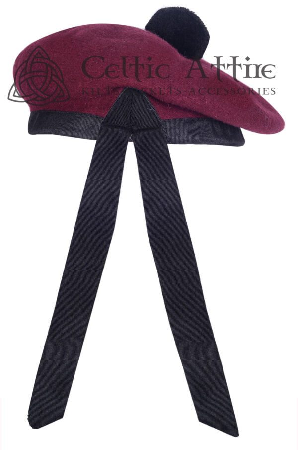 Maroon Wool Balmoral Hat Scottish Highlander Military Bonnet - Image 2