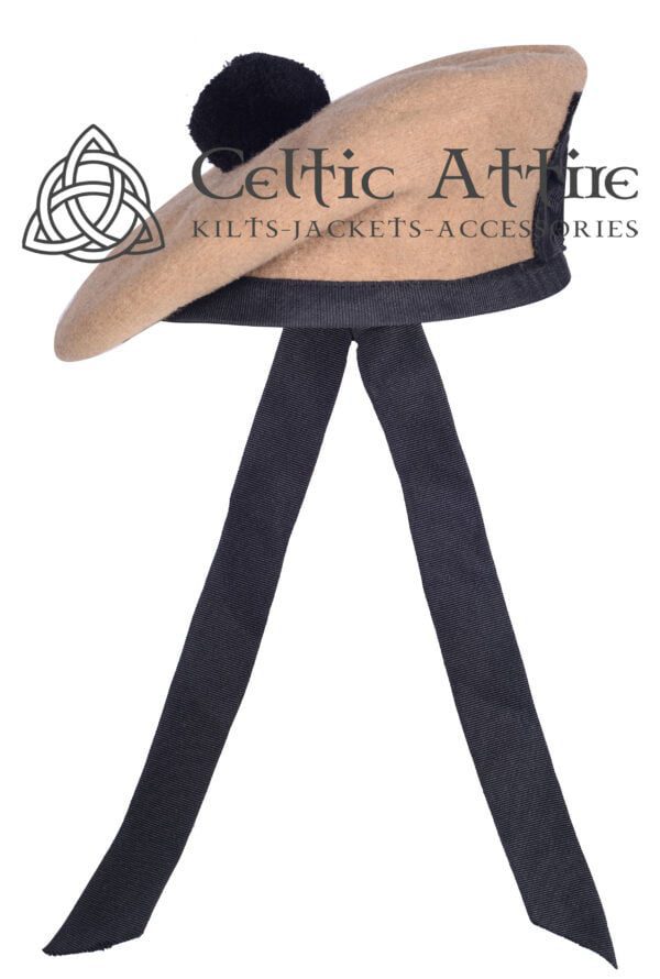 Tan Wool Balmoral Hat Scottish Military Highlander Bonnet Cap - Image 2