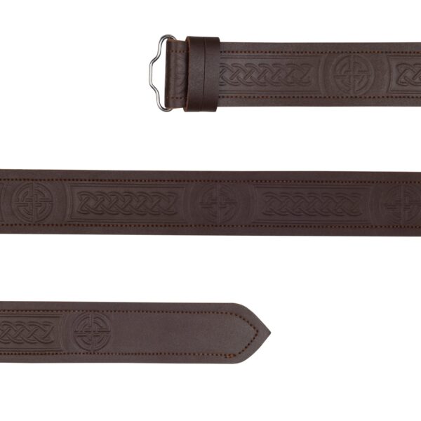 Endless Celtic Knots and Circle Embossed Brown Leather Kilt Belt - Image 2