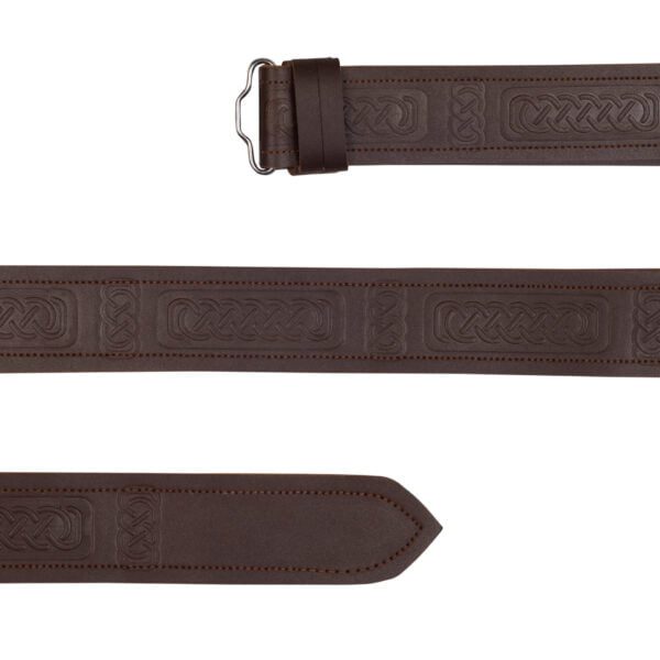 Vertical Celtic Knots Embossed Brown Leather Kilt Belt - Image 2
