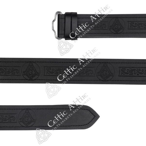 Masonic Embossed Black Leather Kilt Belt - Image 2