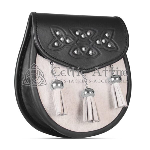 White Fur Scottish Sporran - Semi Dress Leather Sporran - Image 2