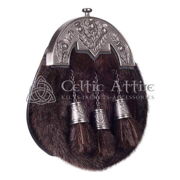 Brown Seal Fur Full Dress Sporran Nickle Brushed Thistle Cantle - Image 2