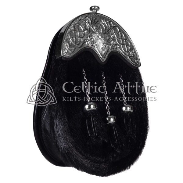 Black Seal Fur Full Dress Sporran Stag Head Silver Cantle - Image 3