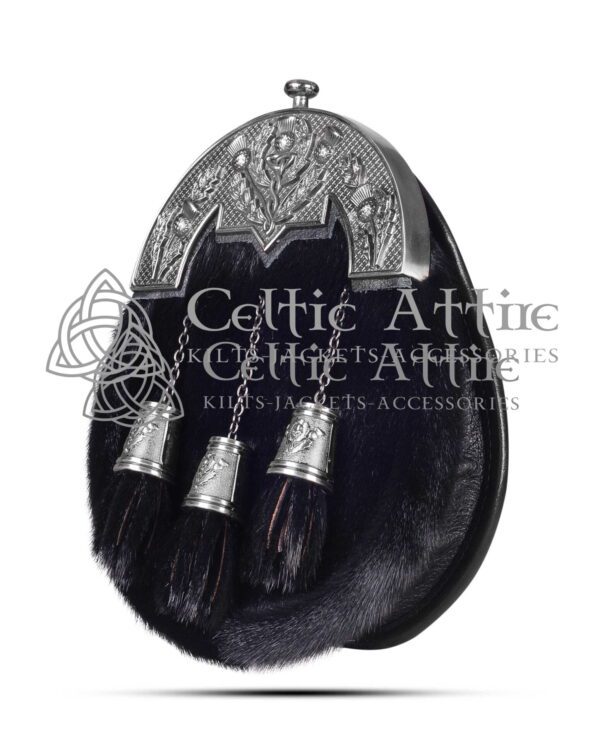 Black Seal Fur Antique Thistle Cantle Full Dress Sporran - Image 3