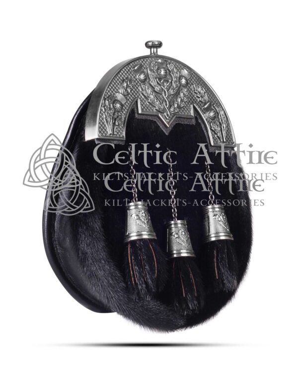 Black Seal Fur Antique Thistle Cantle Full Dress Sporran - Image 2