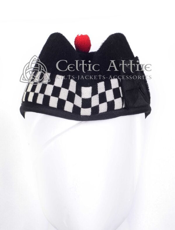 Black Wool Glengarry Diced Bonnet Scottish Military Hat - Image 2