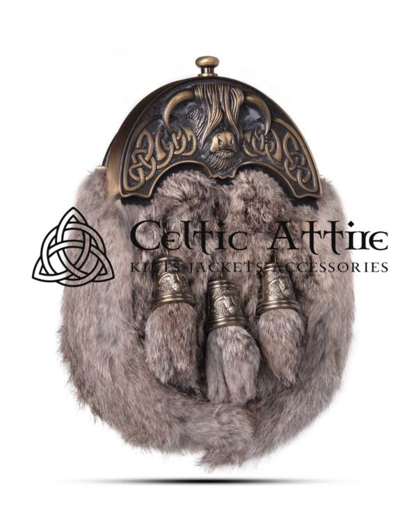 Brass Highland Cow Brown Rabbit Fur Full Dress Sporran - Image 2