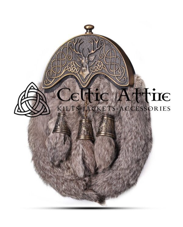 Brass Stag Head Brown Rabbit Fur Full Dress Sporran - Image 3