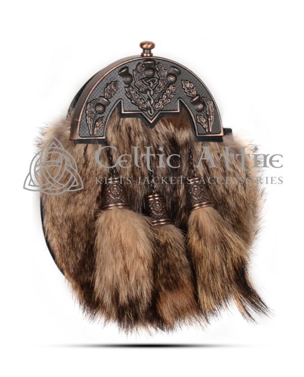 Coyote Fur Full Dress Sporran Bronze Thistle Cantle - Image 3