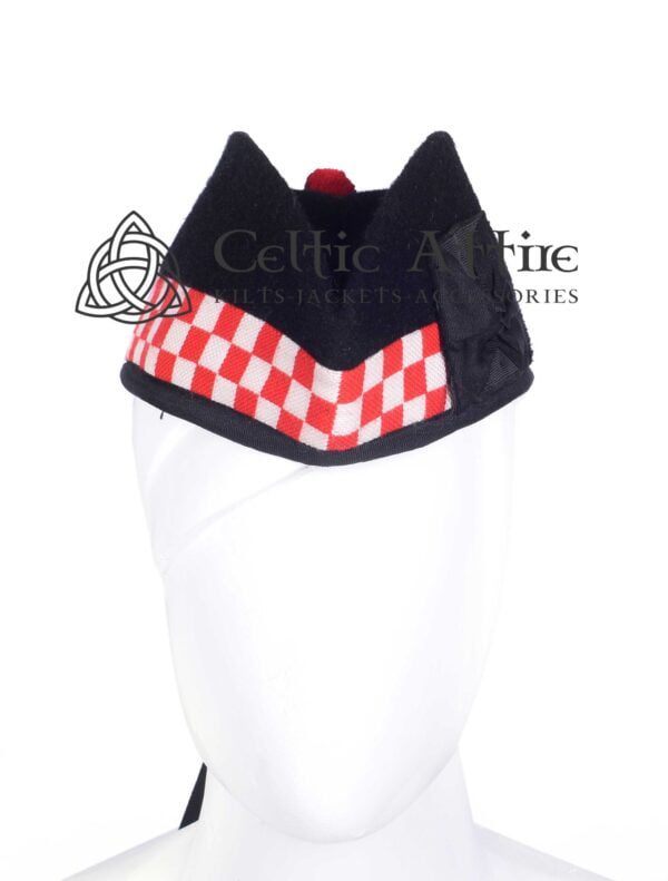 White Orange Diced Glengarry Black Wool Scottish Military Bonnet - Image 2