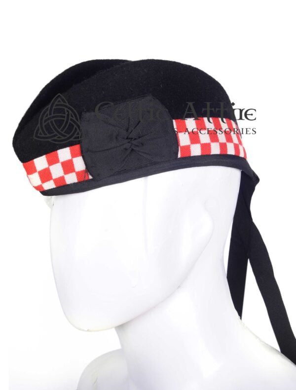 White Orange Diced Glengarry Black Wool Scottish Military Bonnet - Image 3