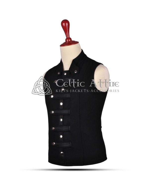 Black Wool Punk Rock Sleeveless Jacket - Image 2