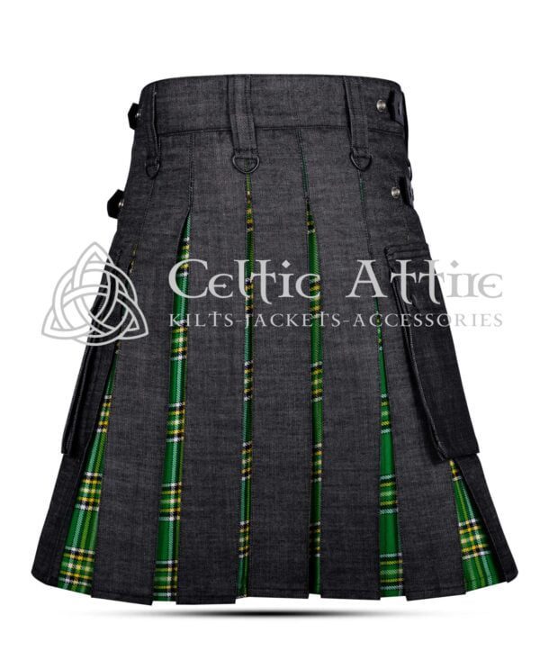 Krewe of Shamrock Black Denim Hybrid Utility Kilt - Image 2