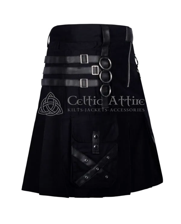 Black Cotton Gothic Kilt with Leather Patches - Image 2