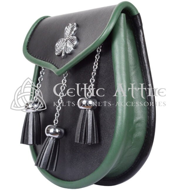 Shamrock Emblem Black Leather Plain Day Sporran - Image 2