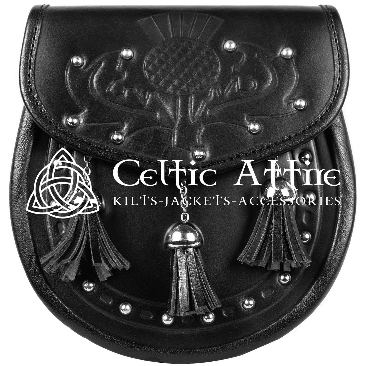 Thistle Embossed Black Leather Day Sporran