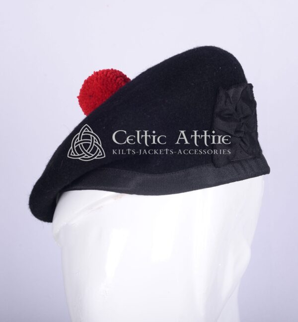 Black Wool Balmoral Bonnet Scottish Military Hat Kilt Cap - Image 2