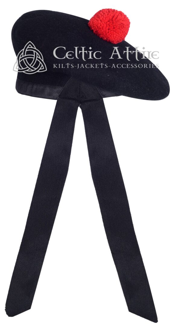 Black Wool Balmoral Bonnet Scottish Military Hat Kilt Cap - Image 3
