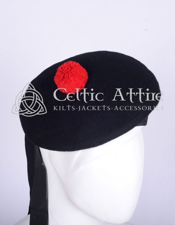 Black Wool Balmoral Bonnet Scottish Military Hat Kilt Cap - Image 4