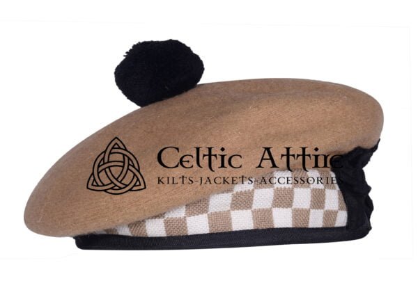 Tan Wool Balmoral Cap Scottish Military Diced Bonnet Hat - Image 4