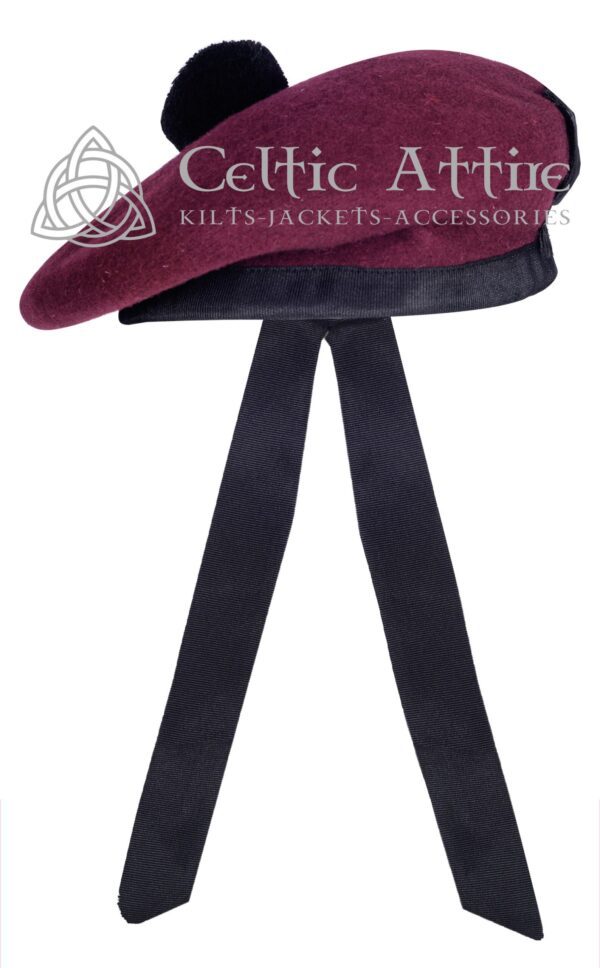 Maroon Wool Balmoral Hat Scottish Highlander Military Bonnet - Image 3