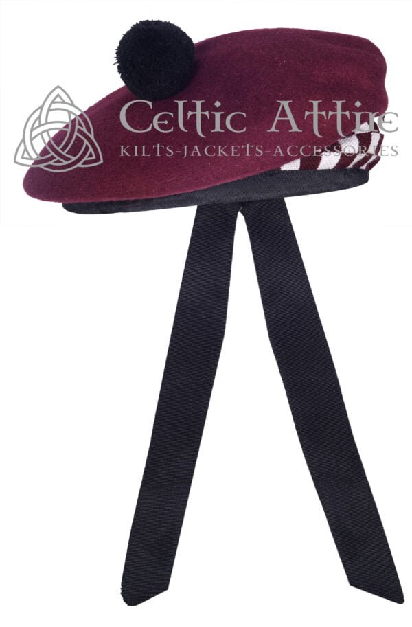 Maroon Wool Diced Balmoral Scottish Military Highlander Bonnet - Image 4