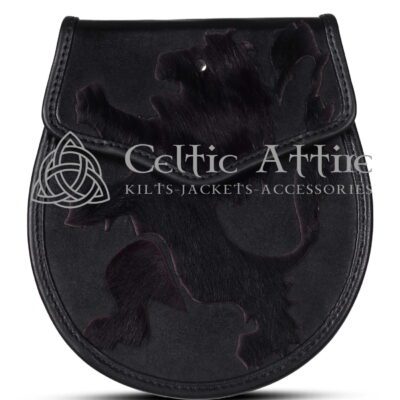 Rampant Lion Theme Black Leather Day Sporran