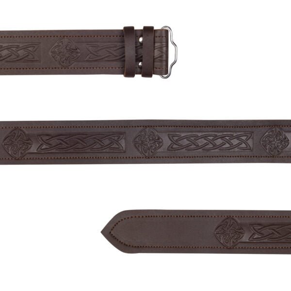 Celtic Knots Diamond Shape Embossed Brown Leather Kilt Belt - Image 2