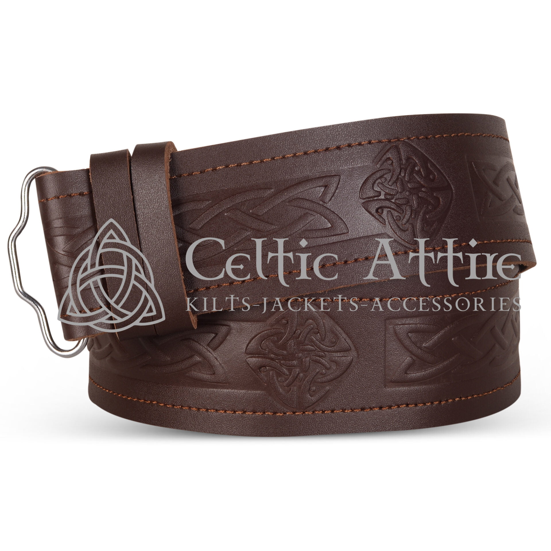 Celtic Knots Diamond Shape Embossed Brown Leather Kilt Belt