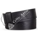 Celtic Attire leather kilt belt with Celtic knotwork and medallion detailing