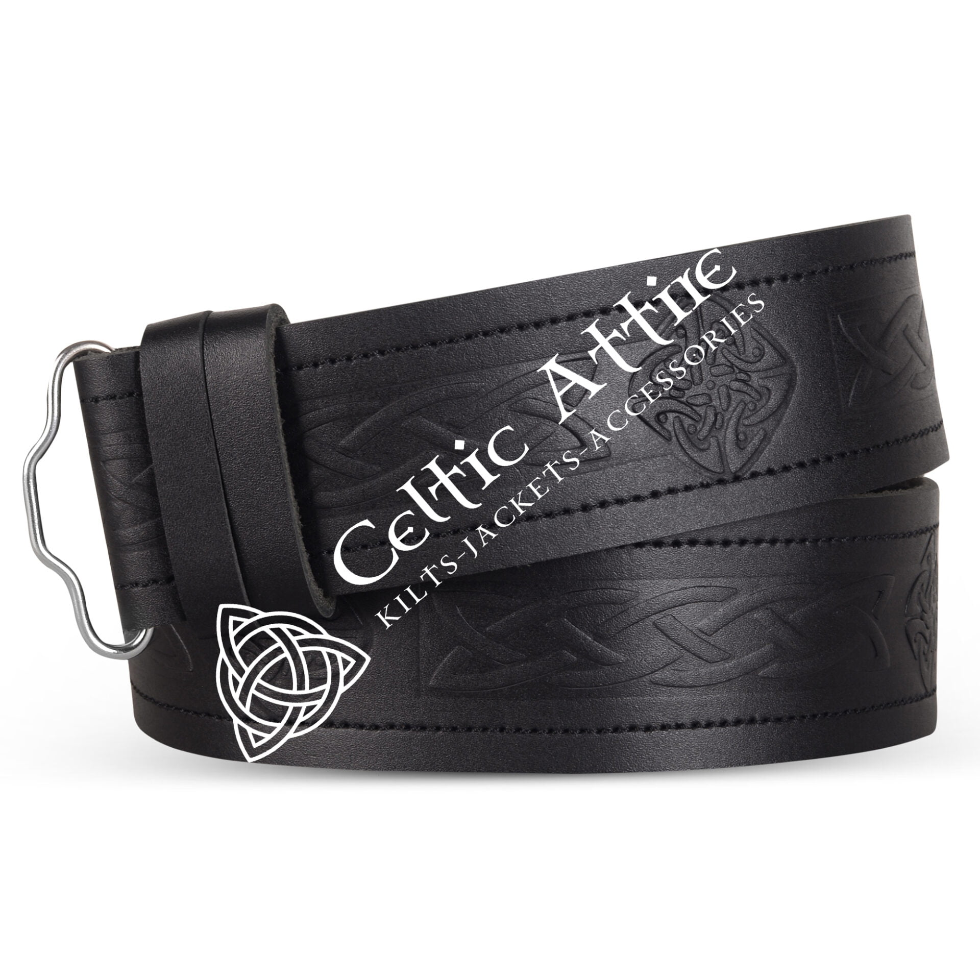 Celtic Knots Diamond Shape Embossed Black Leather Kilt Belt