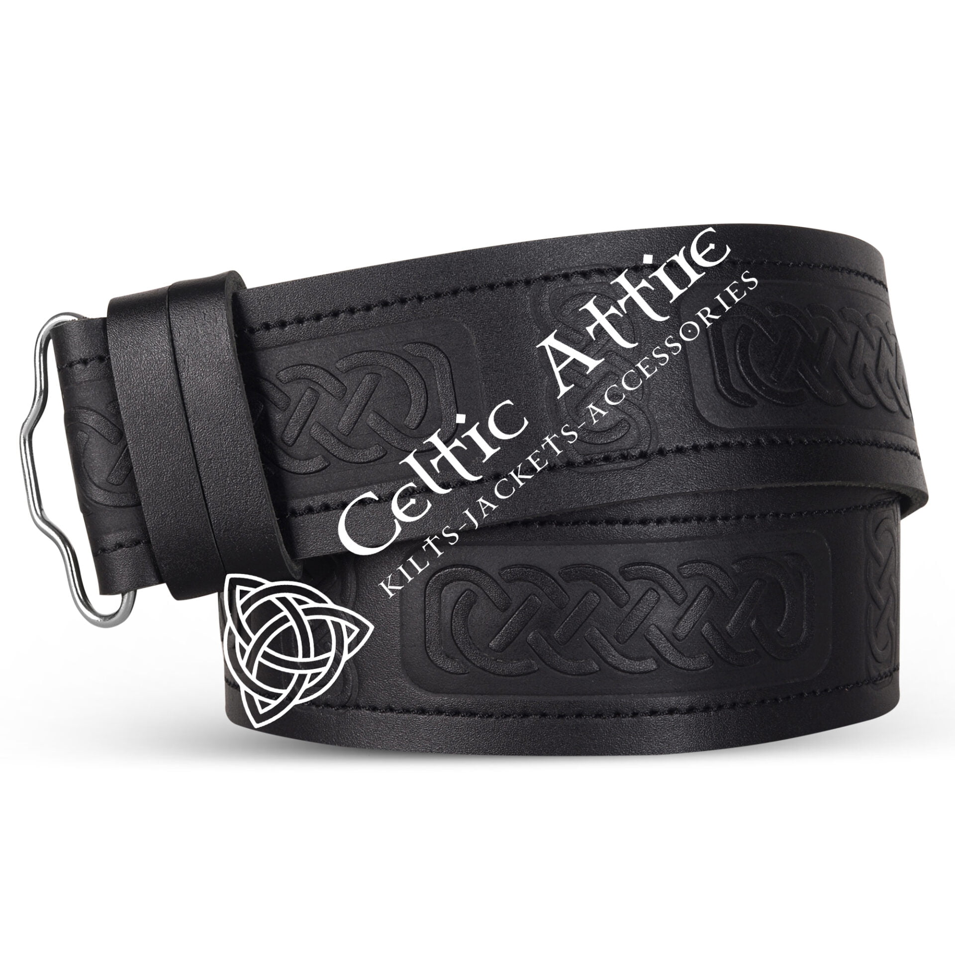 Celtic Knots Vertical Embossed Black Leather Kilt Belt