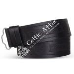 Celtic Attire black leather kilt belt with heraldic crest embossing