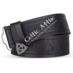 Celtic Attire black leather kilt belt with Masonic square and compass embossing
