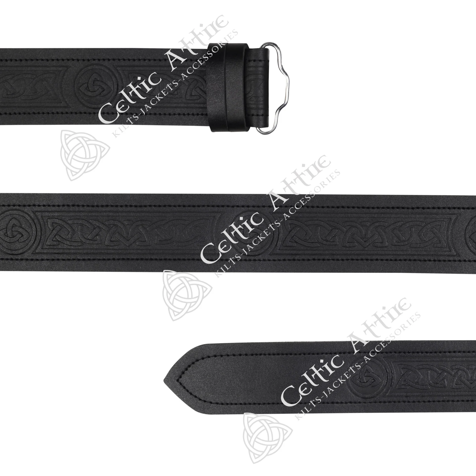 Trinity Knots Embossed Black Leather Kilt Belt