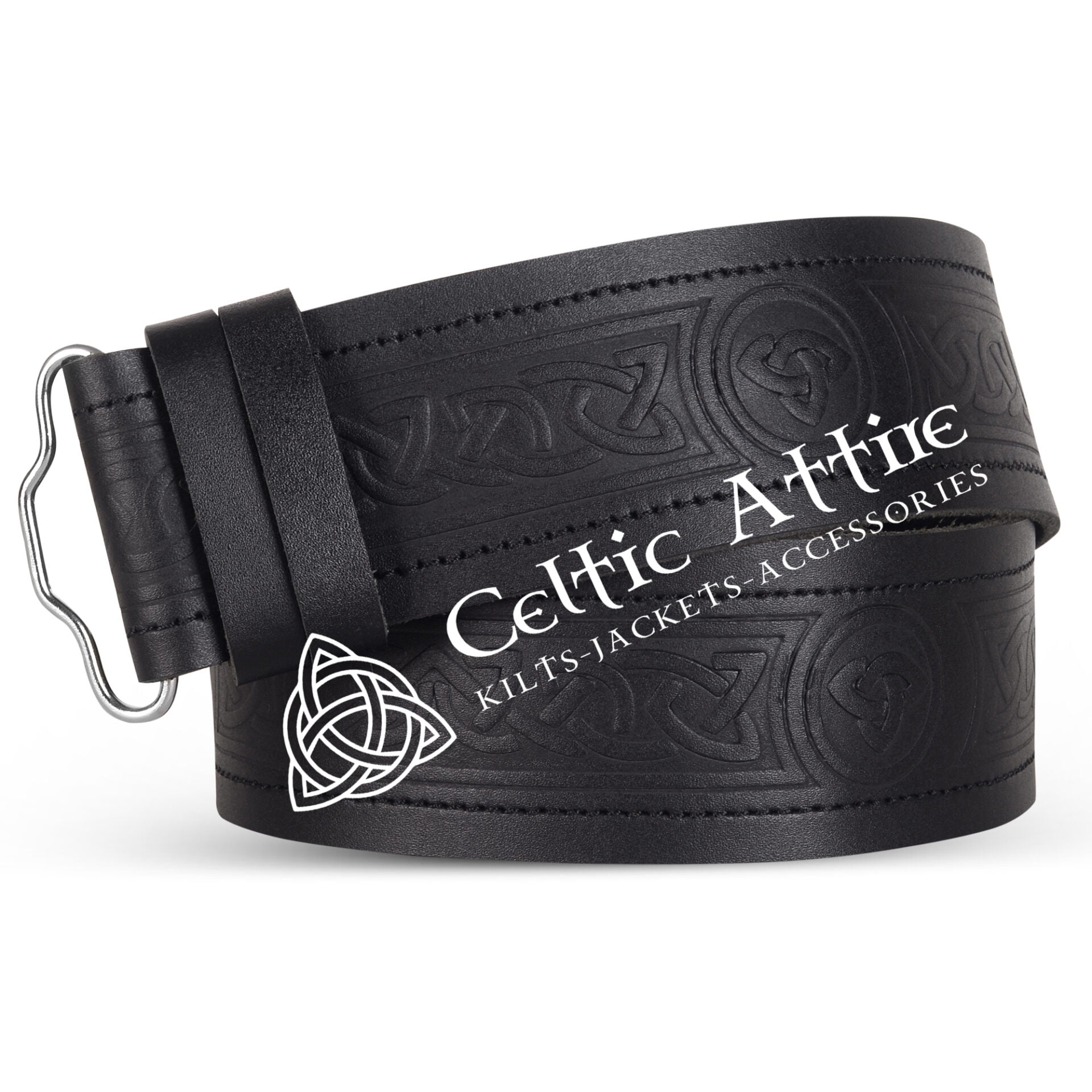 Trinity Knots Embossed Black Leather Kilt Belt