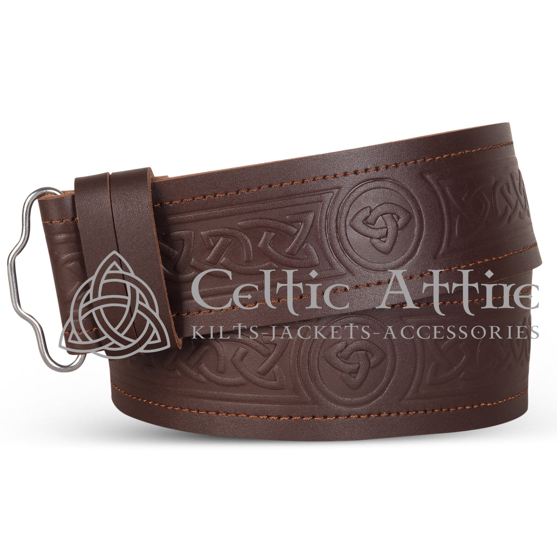 Trinity Knots Embossed Brown Leather Kilt Belt