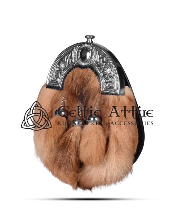 Red Fox Fur Full Dress Sporran - Celtic Knots Cantle - Image 3