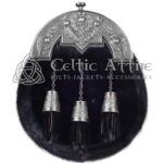Black Seal Fur Full Dress Sporran Nickle Brushed Thistle Cantle