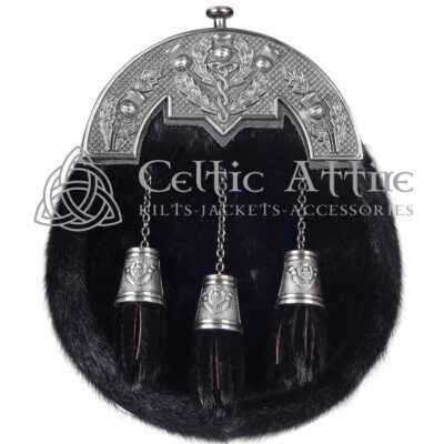 Black Seal Fur Full Dress Sporran Nickle Brushed Thistle Cantle