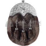 Dark Brown Seal Fur Full Dress Sporran Silver Stag Head Cantle
