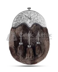 Dark Brown Seal Fur Full Dress Sporran Silver Stag Head Cantle