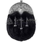 Black Seal Fur Full Dress Sporran Silver Stag Head Cantle