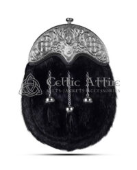 Black Seal Fur Full Dress Sporran Silver Stag Head Cantle