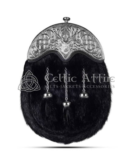 Black Seal Fur Full Dress Sporran Silver Stag Head Cantle