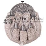 Brown Rabbit Fur Full Dress Sporran Nickle Brushed Thistle Cantle